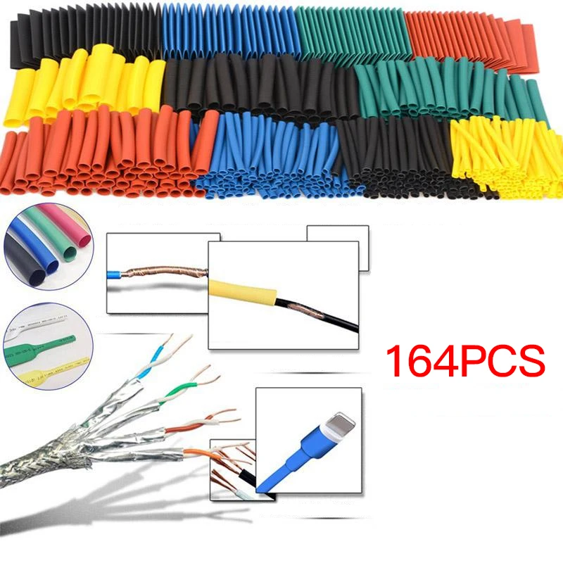 164pcs 1 Pack 2:1 Heat Shrink Tube Set Butt Connector Heating Shrinkable Tubings Vinyl Wire Cable Insulated Sleeving