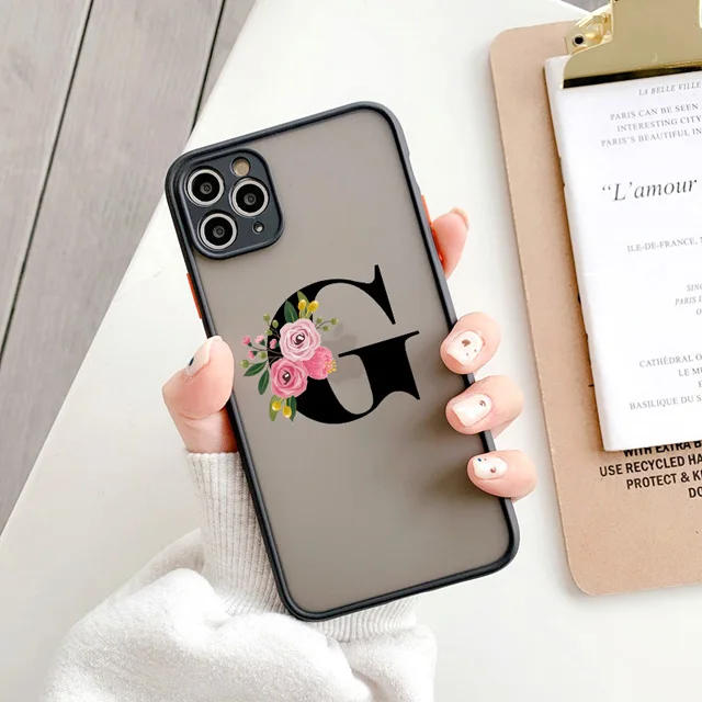Elegant Black Letter Flower Matte Phone Case - Fashionable Protective Shell
