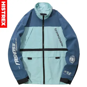 

2020 Harajuku Jacket Windbreaker Color Block Men Hip Hop Streetwear Jacket Coat Vintage Casual Full Zipper Track Jackets Spring