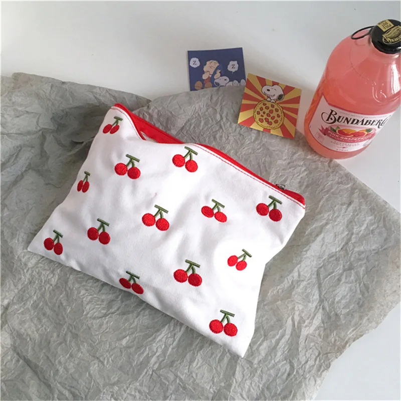 SIXONE INS холст Вишня Вышивка Чехол Карандаш косметичка корейский Kawaii сумка для хранения лаконичная Милая Студенческая Пенал канцелярские принадлежности