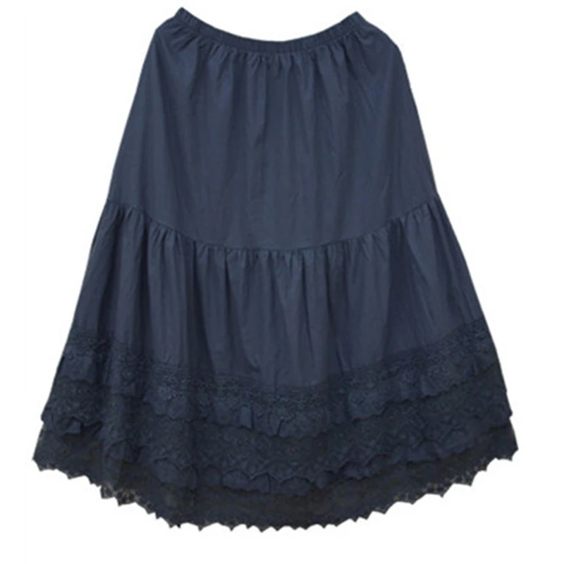 Dark gray Весна Осень Mori Girl кружевная хлопковая юбка женская однотонная многослойная Цветочная вышивка женская повседневная Милая юбка принцессы Z036 - Цвет: Dark gray