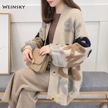 

Women Knitted Sweater And Cardigans Full Sleeve Female Korean Fashion Style V-Neck Sweaters Winter And Autumn 2019 New Coat