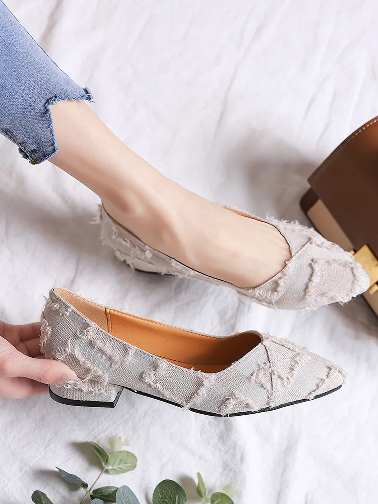

Shoes Women's 2019 Spring Students Versatile Korean-style-Style Chunky-Heel Semi-high Heeled Slip-on Fairy Ventilation Network R