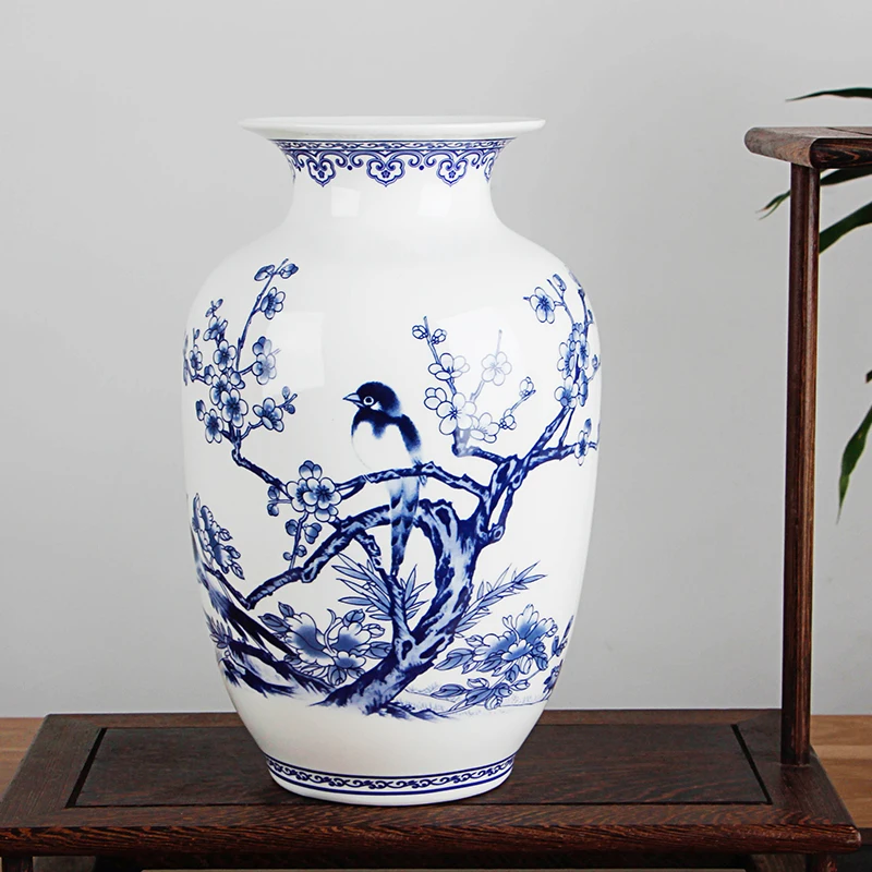 Blue and White Jingdezhen Porcelain Vases: Fine Bone China Vase with Bird and Flowers Decoration image 2