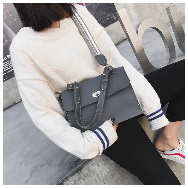 2019 Woman Briefcase Bag Leather Handbags Ladies Vintage PU Shoulder Bag Crossbody Satchels Office Document Bag Wide strap Purse (15)