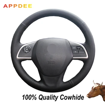 

APPDEE Hand-stitched Black Genuine Leather Steering Wheel Cover for Mitsubishi Outlander 2013 2014 Mirage 2014 ASX