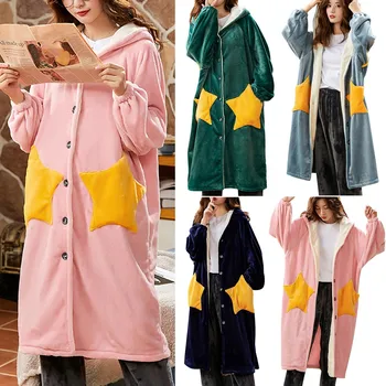 

Robes for women Lady Open Stitch Coral Velvet Pajamas Long Sleeves Robe Women Winter Home Wear Cute Print robe sets robe feminin