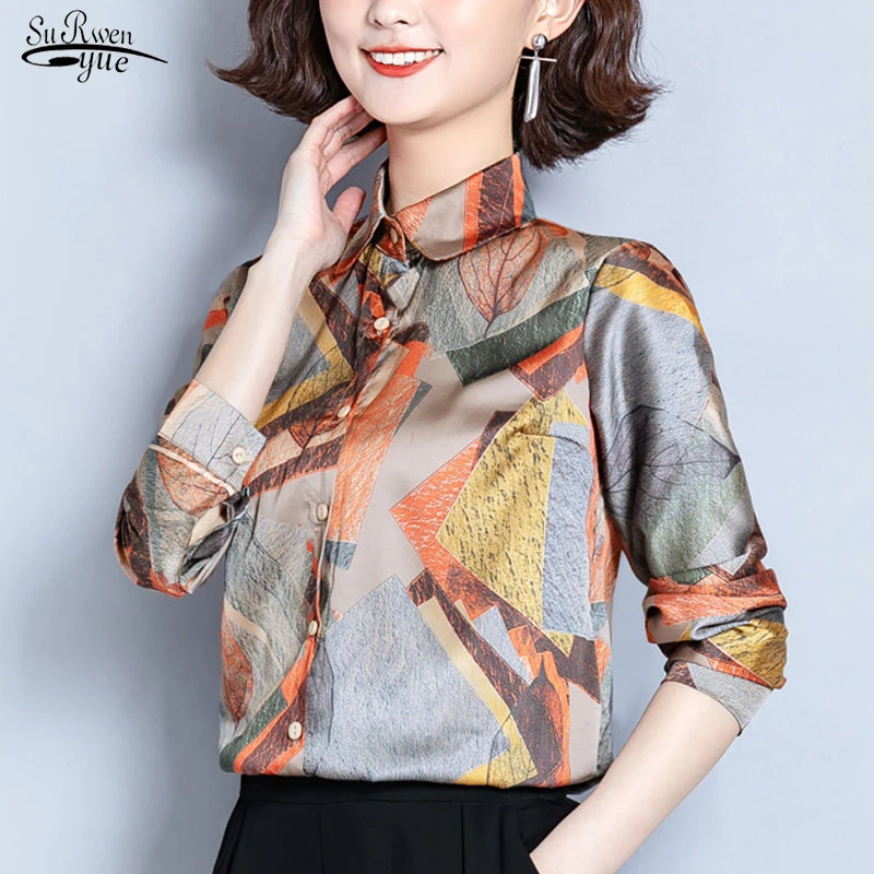 Blusas Feminias Женские топы и блузки Топы с длинным рукавом шифоновая блузка OL рубашки корейский топ на пуговицах с цветочным принтом 7921 50