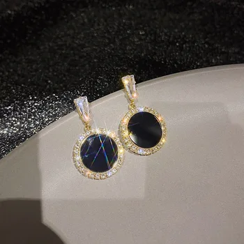 

S925 Needles Europe and America New Style Fashion Elegant Fashion Geometry Zircon Circle Long Earrings Diamond Set Earrings Ear