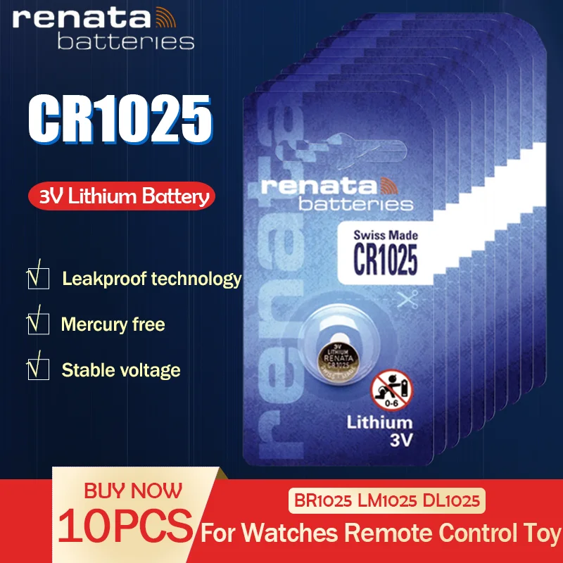 10 шт./лот оригинальная литиевая батарея renata CR1025 для часов стоп-сигналов приборов