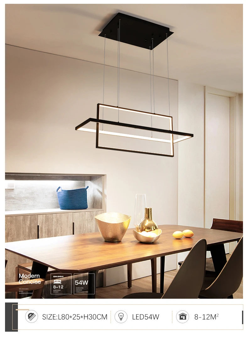 Heeb124f15406472bb76e0869a7884582J Modern LED Chandelier For Kitchen Dining Room Living Room Bedroom Rectangle Pendant Lamp Remote Control Ceiling Hanging Light