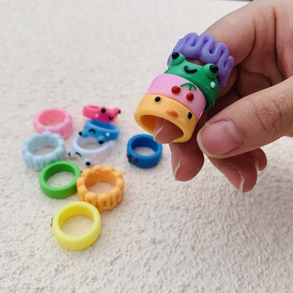 New Cute Frog Ring Polymer Clay Resin Acrylic Rings for Girls Animal Jewelry Women Summer Fashion Travel Gifts | Украшения и