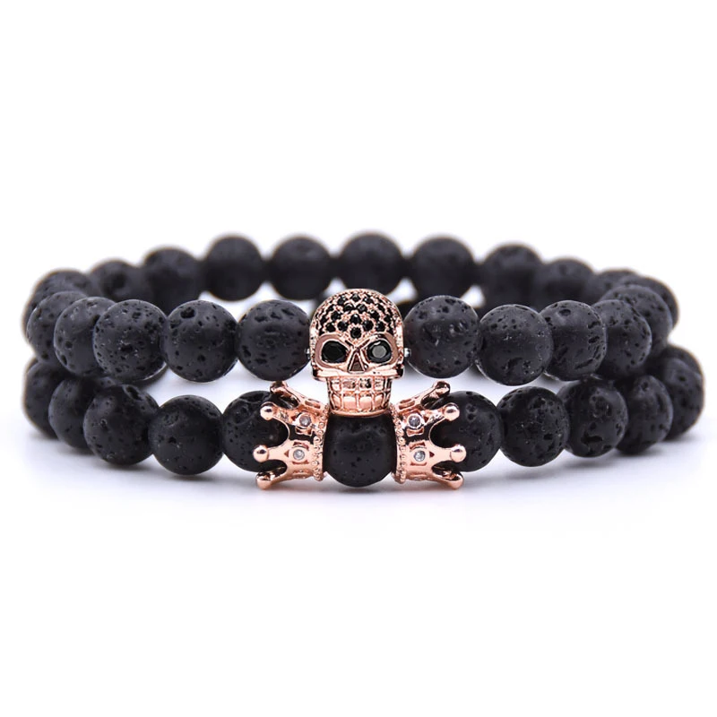 YIZIZAI Skull Crown Couple Bracelet Beads Bracelets For Women Jewelry Men Pulseira Masculina Feminina 2018 Men’s Erkek Bileklik