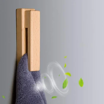 

Wooden Towel Hook - 2 Piece Punch-Free Vintage Towel Rack Bathroom and Kitchen Wooden Wall Towel Rack (Beech)