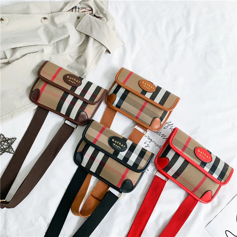

Bags New Arrival Bag 2019 Korean-style Versatile Plaid Printed Square Sling Bag Contrast Color Broadband Shoulder Chest Pack