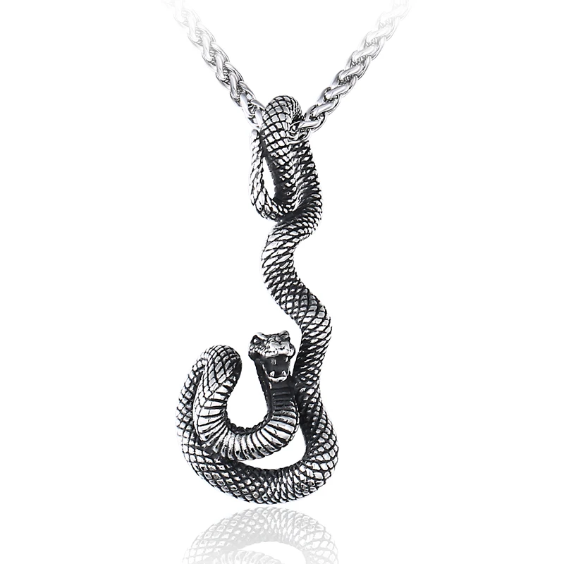 

COOL Snake Pendant Animal Necklace for men stainless steel amulet necklace punk Snakes suspension Pendant maxi men jewelry