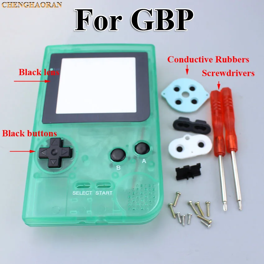 1 комплект светящийся зеленый полный корпус чехол для Gameboy Карманная игровая консоль отвертка резиновый Серебряный объектив синий кнопочный комплект - Цвет: This set