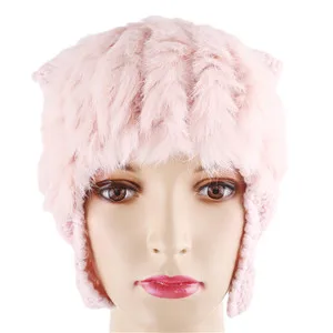 Pink Мода, повседневные осенне-зимние милые шапки из кроличьего меха для женщин, вязаные теплые женские шапки, 4 цвета - Цвет: Pink