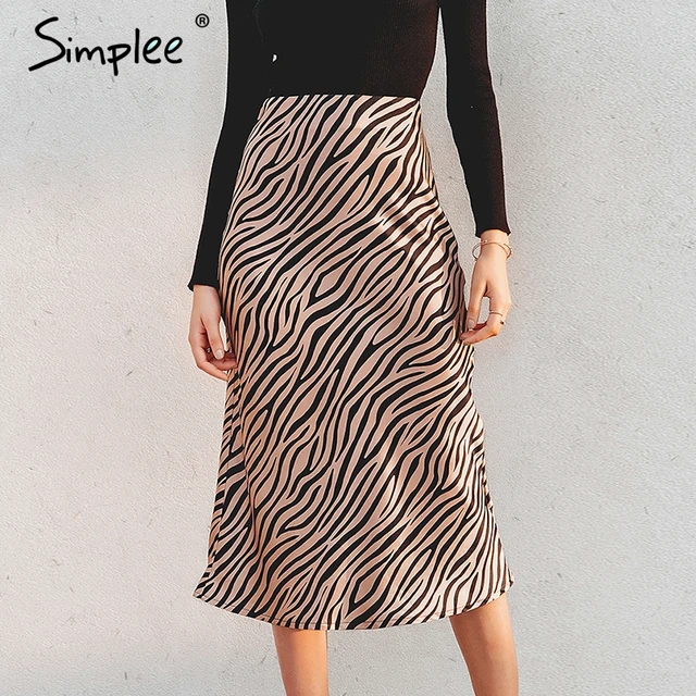 US $13.42 Simplee Zebra stripe women midi skirt High waist straight animal print female bottom skirt Leisure 
