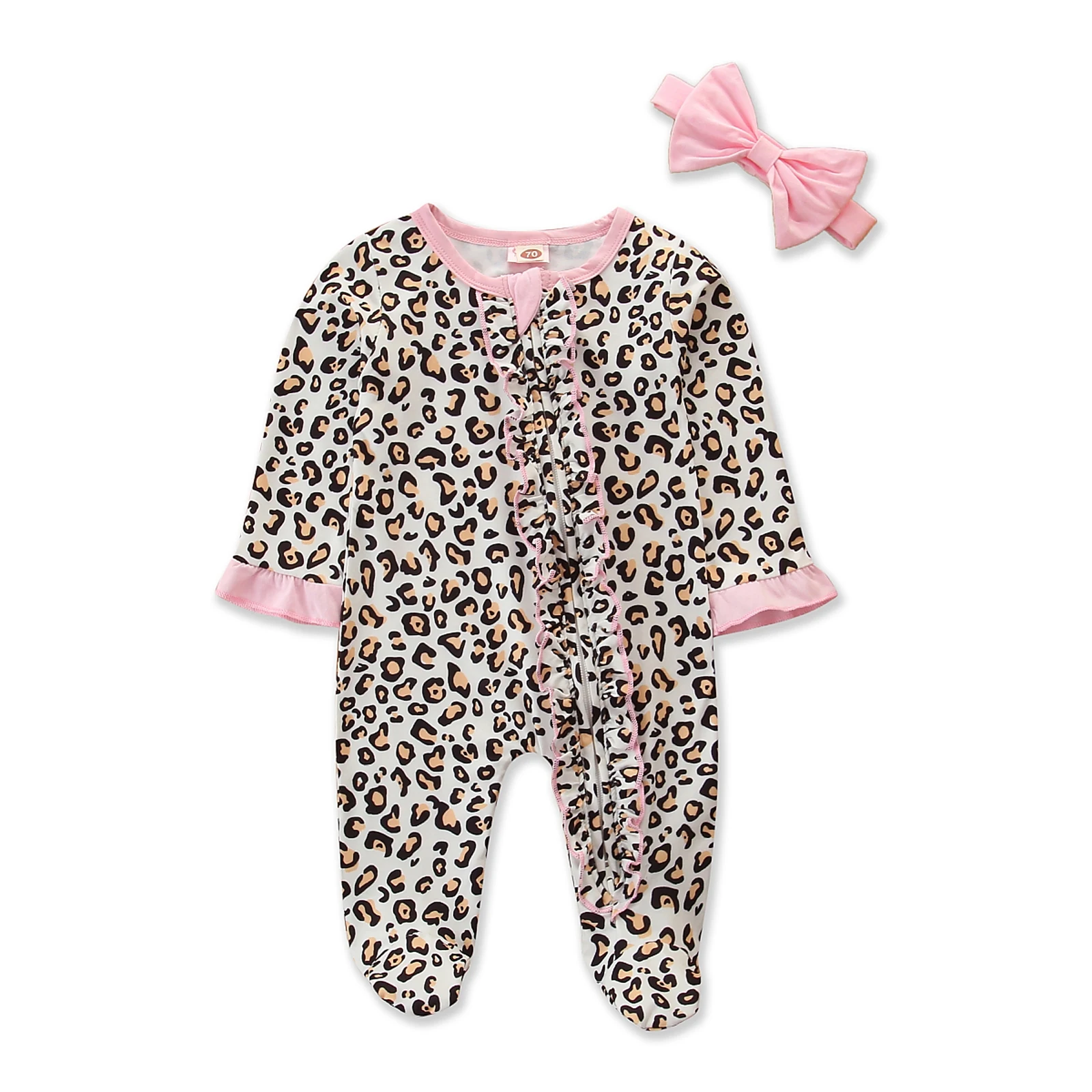 FOCUSNORM 0 12M Newborn Baby Girls Boys Rompers Leopard Print Ruffles
