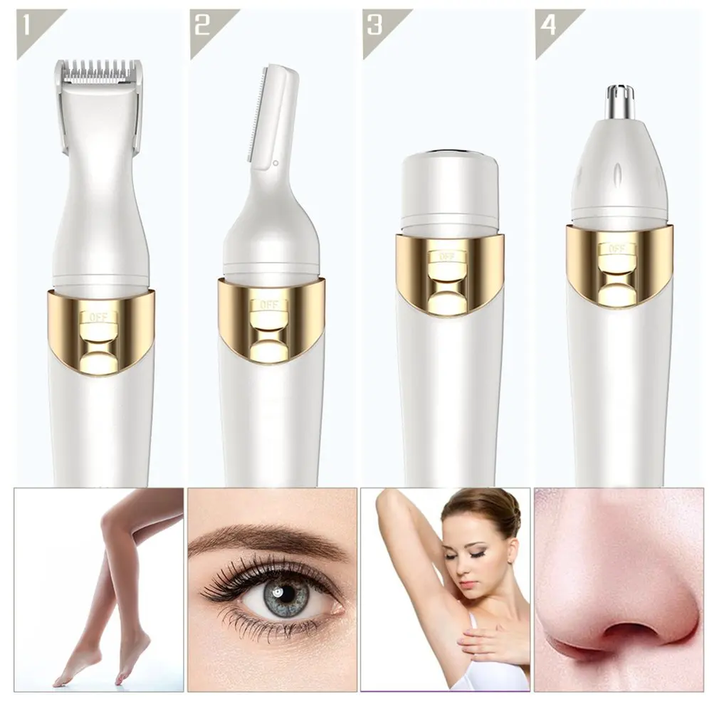 4 In 1 Electric Eyebrow Trimmer Mini Painless Lipstick Hair Remover Facial Hair Removal Lady Grooming 4
