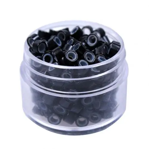 500Pcs алюминиевая пряжка силиконовой подкладкой микрокольца, бусины ссылка средство для наращивания волос - Цвет: Черный