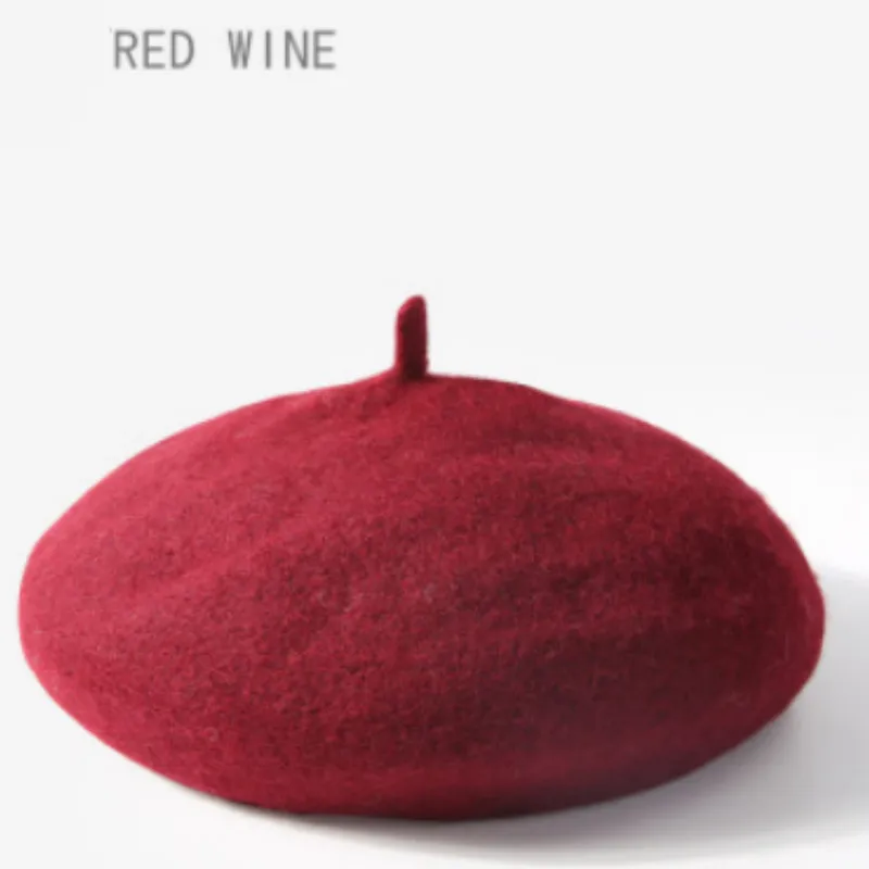 Red Wine Милый шерстяной берет для девочек на осень и зиму, детская теплая шапка, шапка для художника, аксессуары для волос - Цвет: Red Wine
