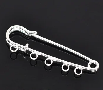 

30PCs/set Silver Plated 5 Holes Safety Pins Brooches Findings for Jewelry Making DIY Accessory wholesale 5x1.5cm