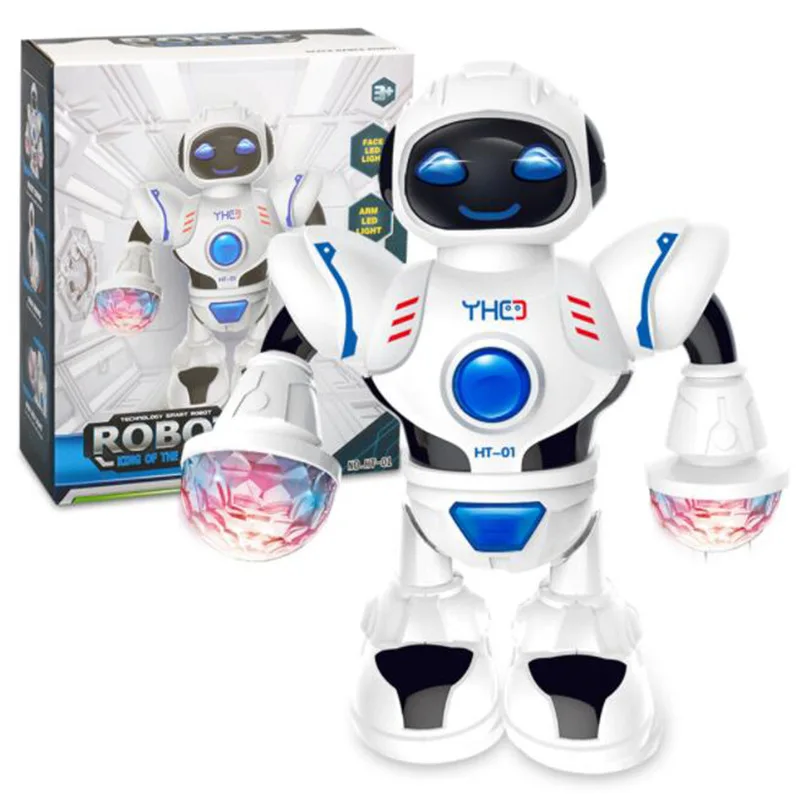 

2019 Electric Dancing Robot Cross Border Model Toy English Version LED Colorful Light Garage Kit Birthday Gift