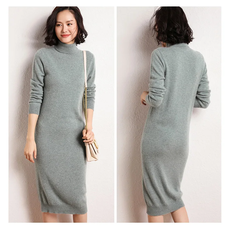 mongolian Cashmere dress Women Long Sweater Dress Female Autumn Winter Long Sleeve Loose knitted Sweaters Dresses