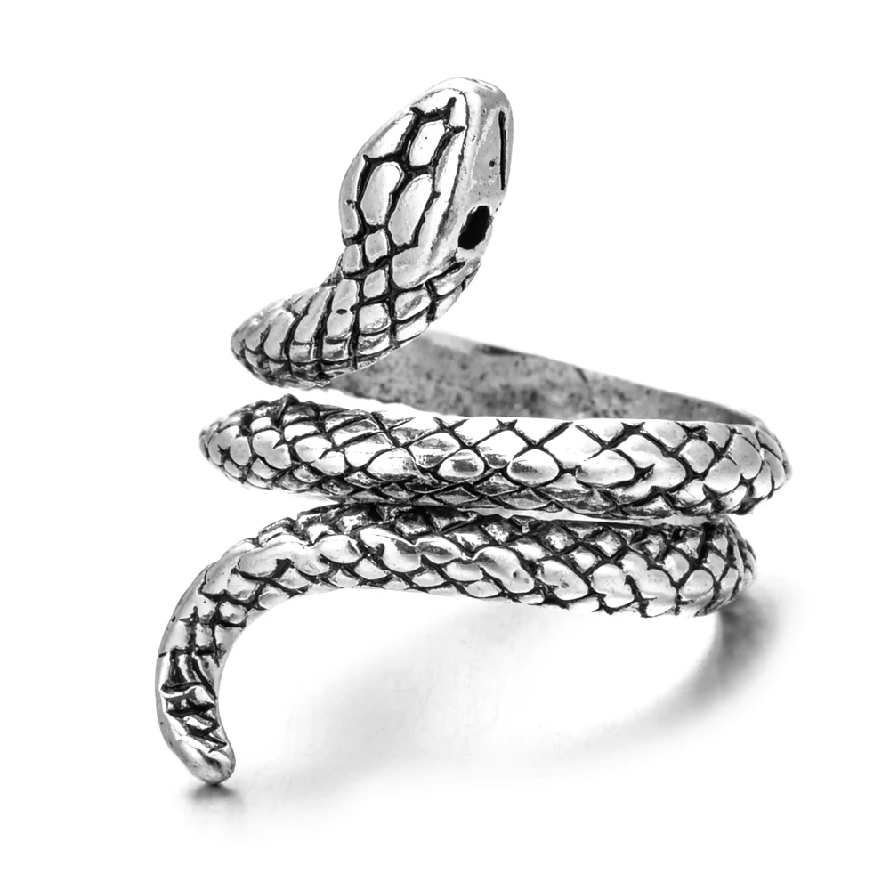 Retro Punk Snake Ring for Men Women Exaggerated Antique Silver Color Opening Adjustable Rings Anillo Hombre Bijoux