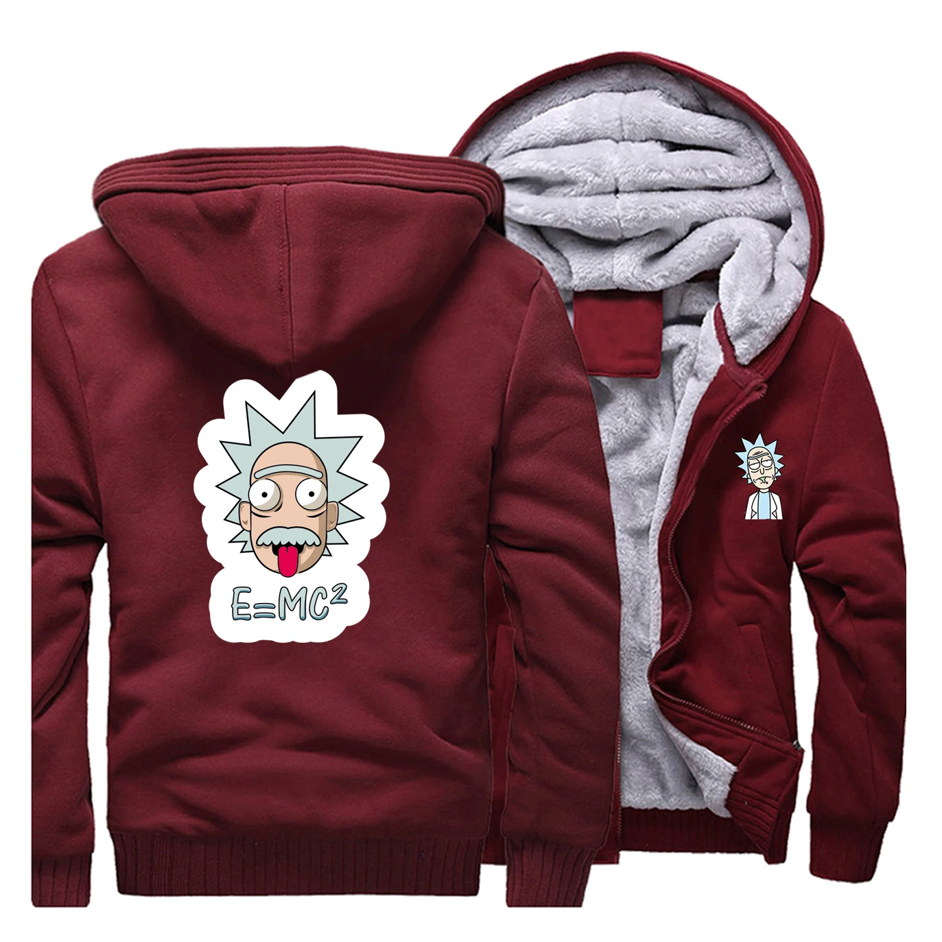 Забавные толстовки Rick and marty для мужчин, повседневные толстовки с капюшоном в стиле аниме, толстовка высокого качества, Толстая куртка на молнии, зимний мужской спортивный костюм - Цвет: Wine Red