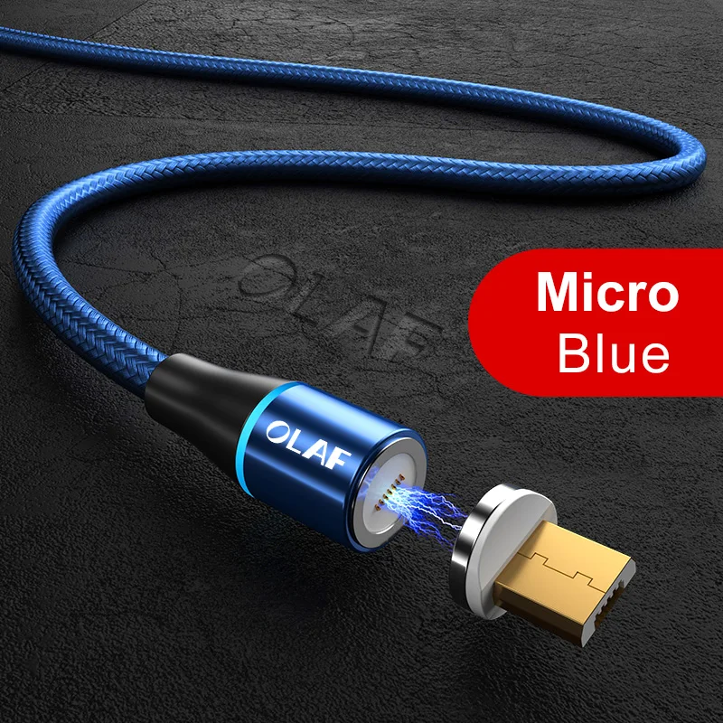 Магнитный кабель 3A Micro usb type C для samsung S10 S9 huawei, быстрая зарядка USB C, магнитный кабель для iPhone 11 X, шнур зарядного устройства 1 м 2 м - Цвет: Blue Micro USB Kit