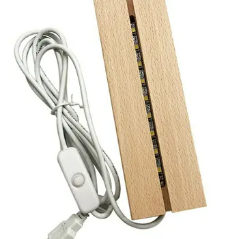 나무 Led 램프베이스, USB 케이블 스위치, 야간 조명, 3D Led 야간 램프베이스, 긴 아크릴 DIY 나무 램프베이스