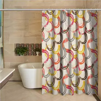 

Grunge Odorless Waterproof Shower Curtain Worn Aged Display with Circular Brushstrokes in Funky Composition Large Home