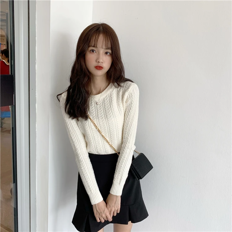 Knitted Sweater Woman Pullover Solid Color Candy Colors Basic Long Sleeves O-neck Jumpers