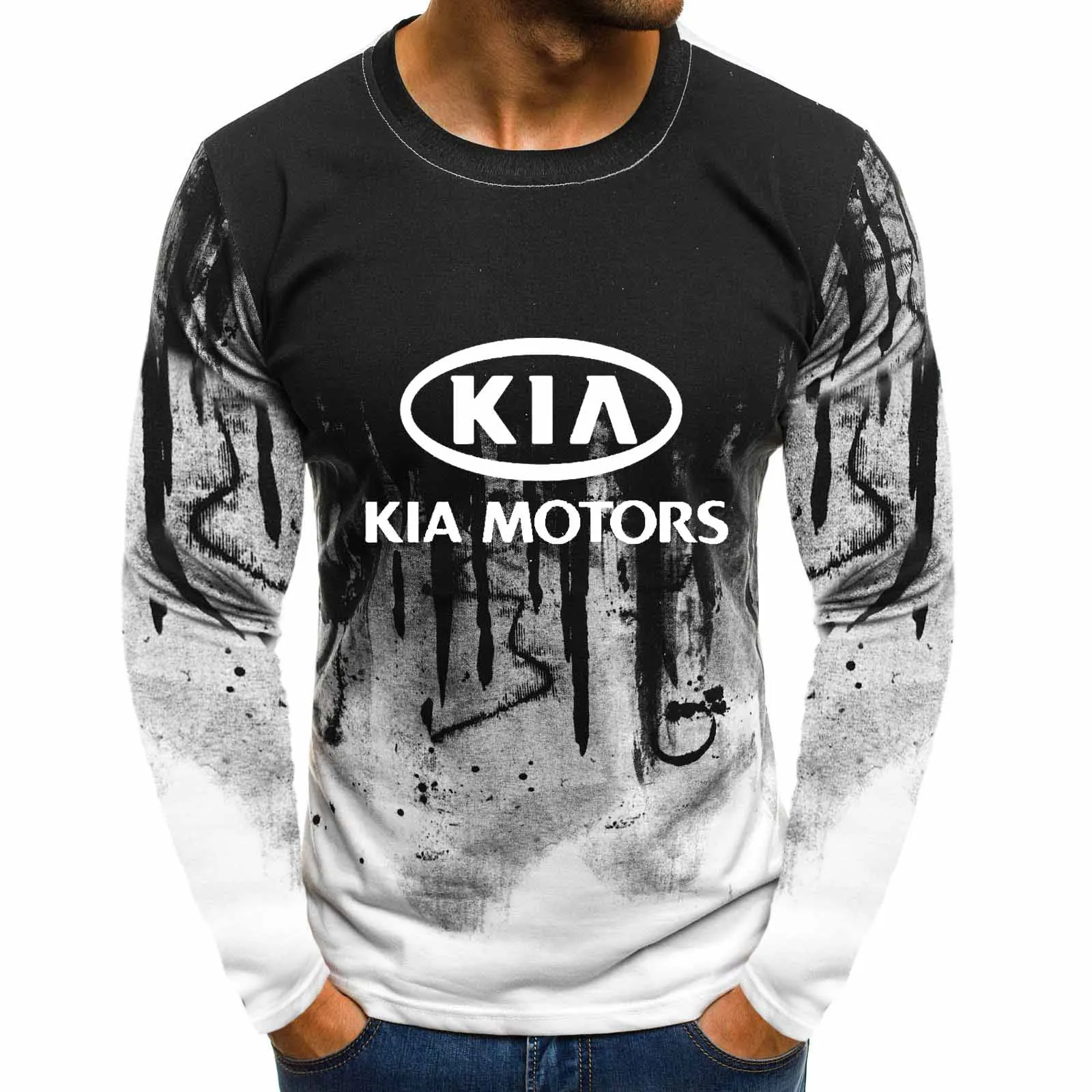 Пуловер с круглым вырезом и градиентом, свитшоты с логотипом автомобиля KIA Motors, повседневные хлопковые мужские толстовки в стиле хип-хоп, Harajuku, мужская одежда