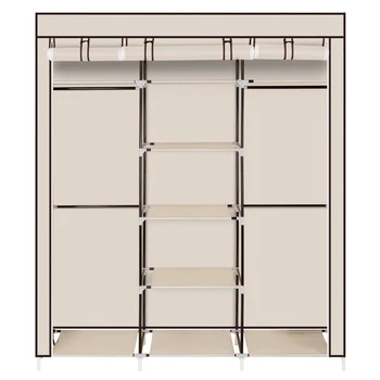 

Non-Woven Fabric Wardrobe 69" Portable Clothes Closet Double Rod Storage Organizer Beige[US-W]