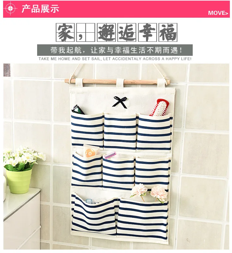 Japanese Korean Fabric Large Size Simple Door Hanging Storage Bag Wall-Mounted Multilayer Organizing Wardrobe Storage Bag Wall