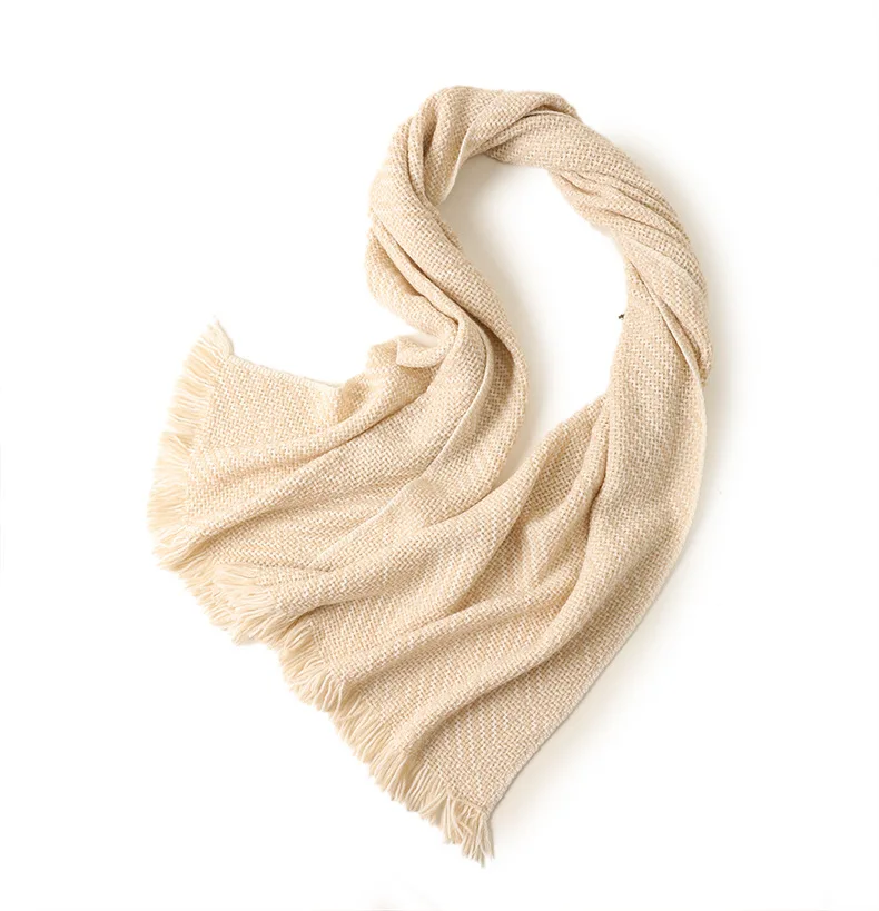 Naizaiga Cashmere Yarn-dyed warm color cloak beige camel solid color matching pure blanket shawl female scarf,SN256 - Цвет: 02