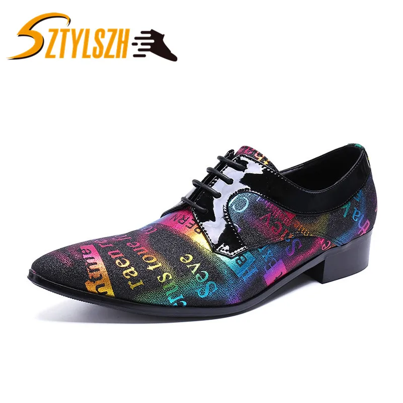 

Handmade Pointed Toe Printing New Style Suede Genuine Leather Loafers Fashion Colorful Men Casual shoes Men's Flats Wedding shoe