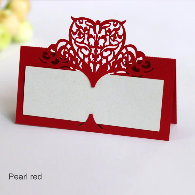 pearl red Приглашения с лазерной резкой, праздничные вечерние принадлежности, 100 шт, свадебные сувениры, Декор, именные карточки, бумажная лоза, открытка на сиденье - Цвет: pearl red