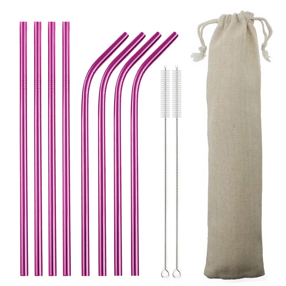 1/4/8pcs Metal Straw Set Reusable Straw 304 Stainless Steel Drinking with Brush Eco-Friendly Pink For Mugs 20/30oz drinking straws metal straw set straw cleaner brush