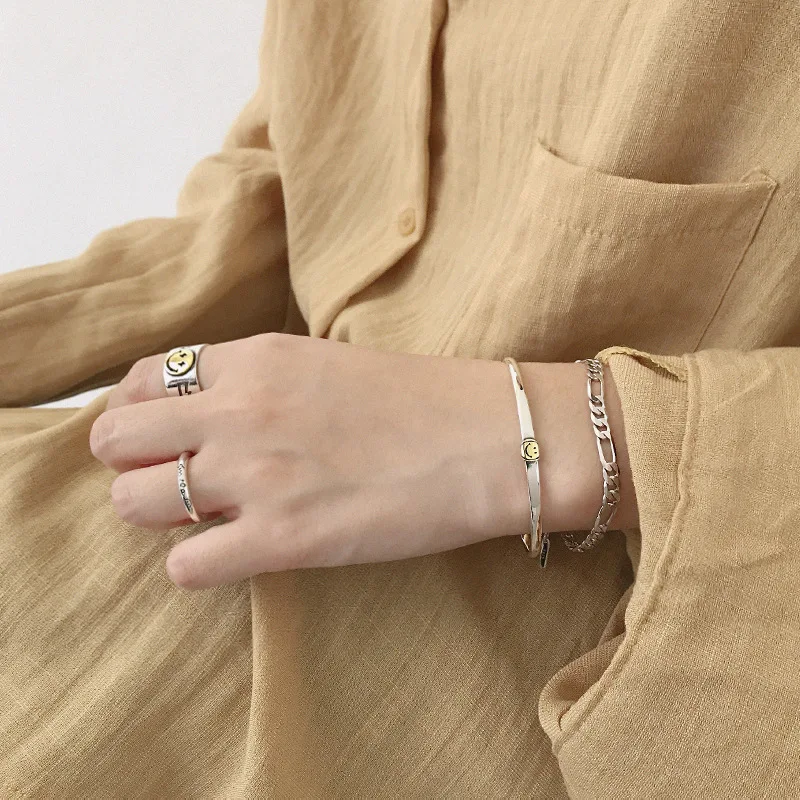 SHANICE браслеты из стерлингового серебра 925 пробы ювелирные изделия серебряные браслеты и браслет для женщин INS индивидуальность простой смайлик сребрна брэнсолетка