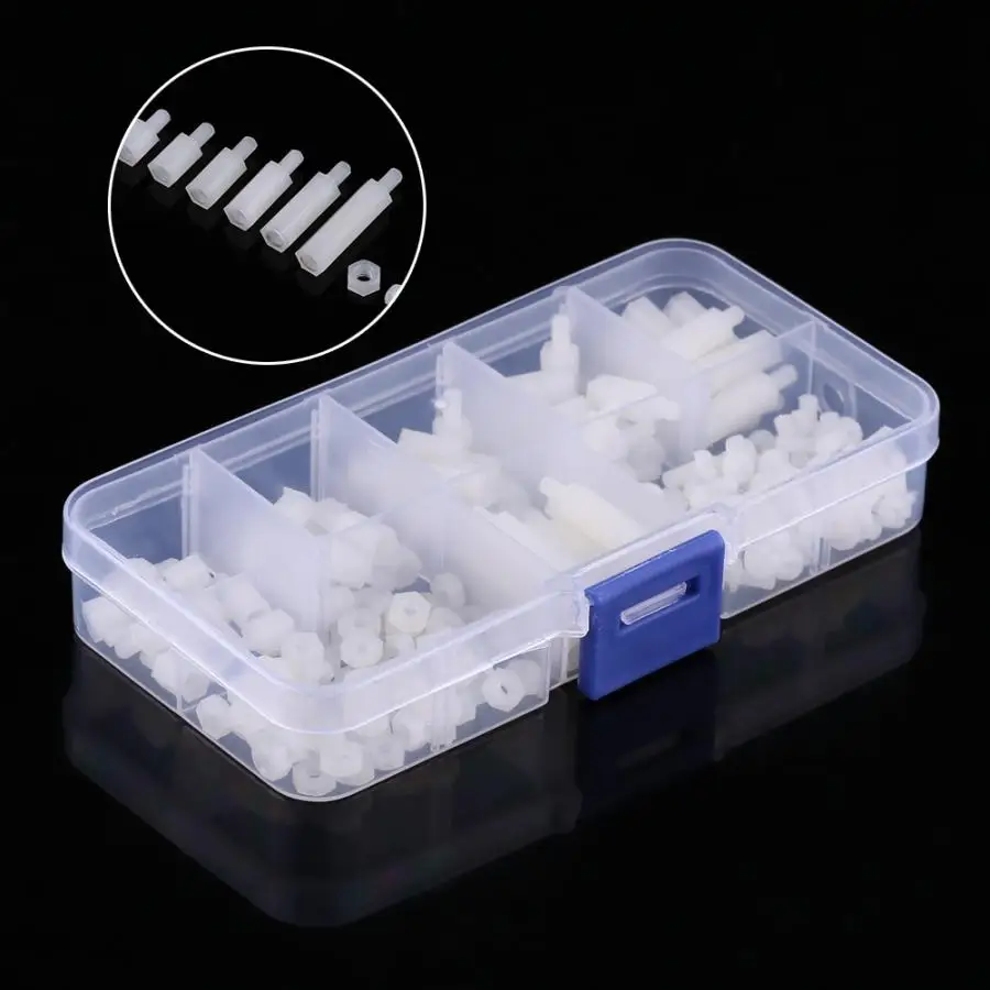 180pcs White M3 Hex Male-Female Standoffs Screws Nuts Assortment Kit With Box