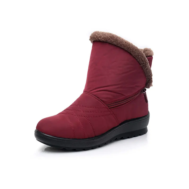 D17-Red Новинка; женские зимние ботинки; толстая теплая хлопковая обувь для мам; Модные ботильоны размера плюс; женские нескользящие плюшевые ботинки на танкетке - Цвет: D17-Red