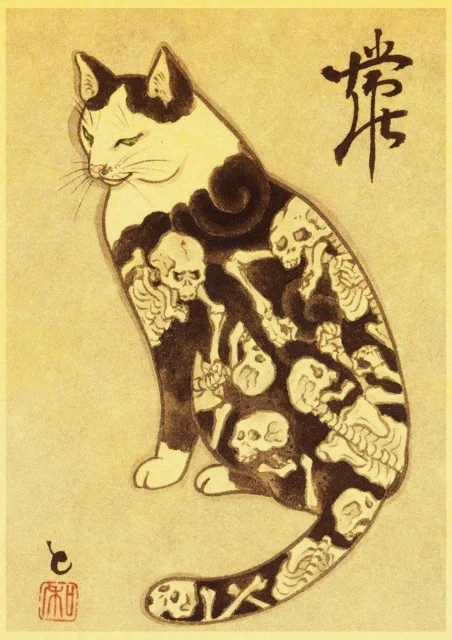 Vintage-Japanese-samurai-cat-tattoo-cat-retro-posters-kraft-wall-paper-High-Quality-Painting-For-Home.jpg_640x640