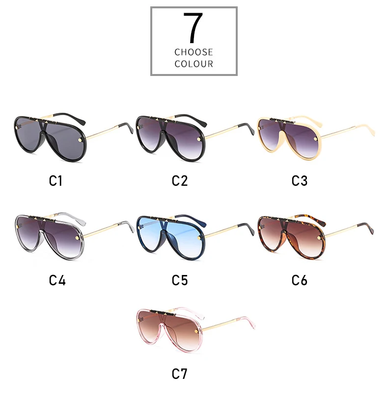 Vintage Punk Rivet Goggle Sunglasses Men New Oversized One Piece Big Sun Glasses Women Hip Hop Luxury Flat Top Eyewear