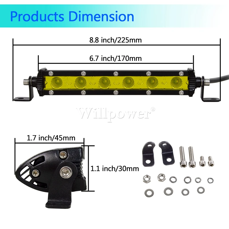  Willpower Amber Yellow LED Light Bar 32 Inch 150W Single Row  LED Bar Spot Flood Combo Off Road Light Driving Lights Fog Lights Work  Lights for Trucks Offroad Pickup ATV UTV