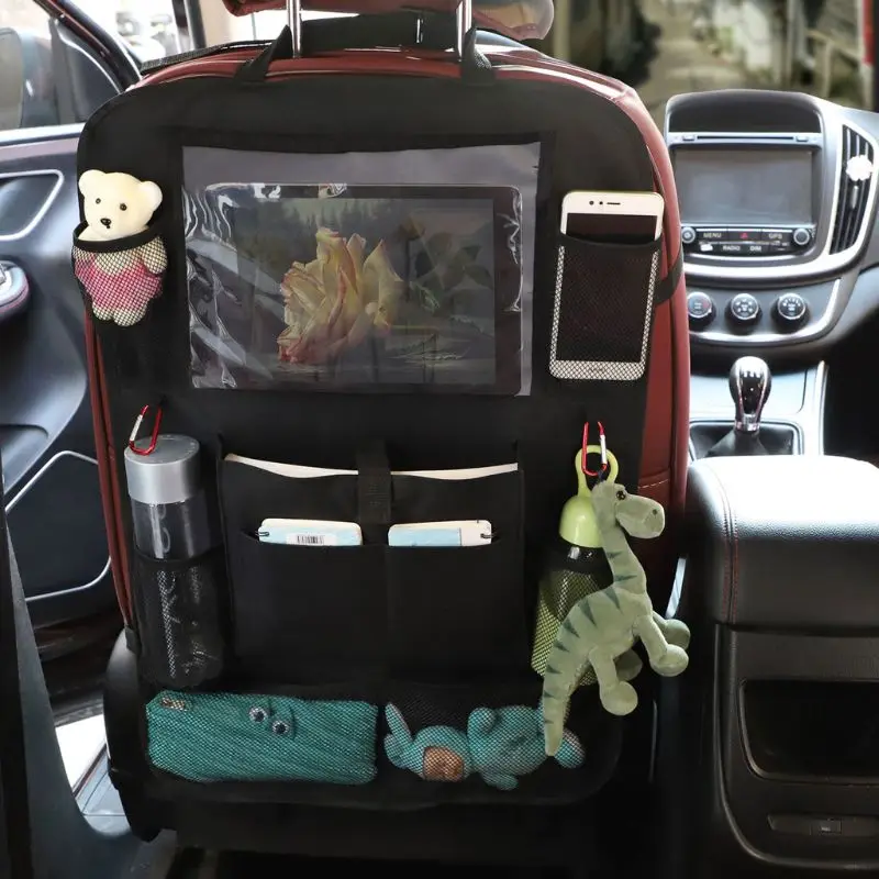 Автомобильный Органайзер на заднее сиденье с сенсорным экраном, держатель для планшета+ 9 карманов для хранения, защита спинки кресла, автомобильные протекторы на заднее сиденье, отличная дорожная Новинка